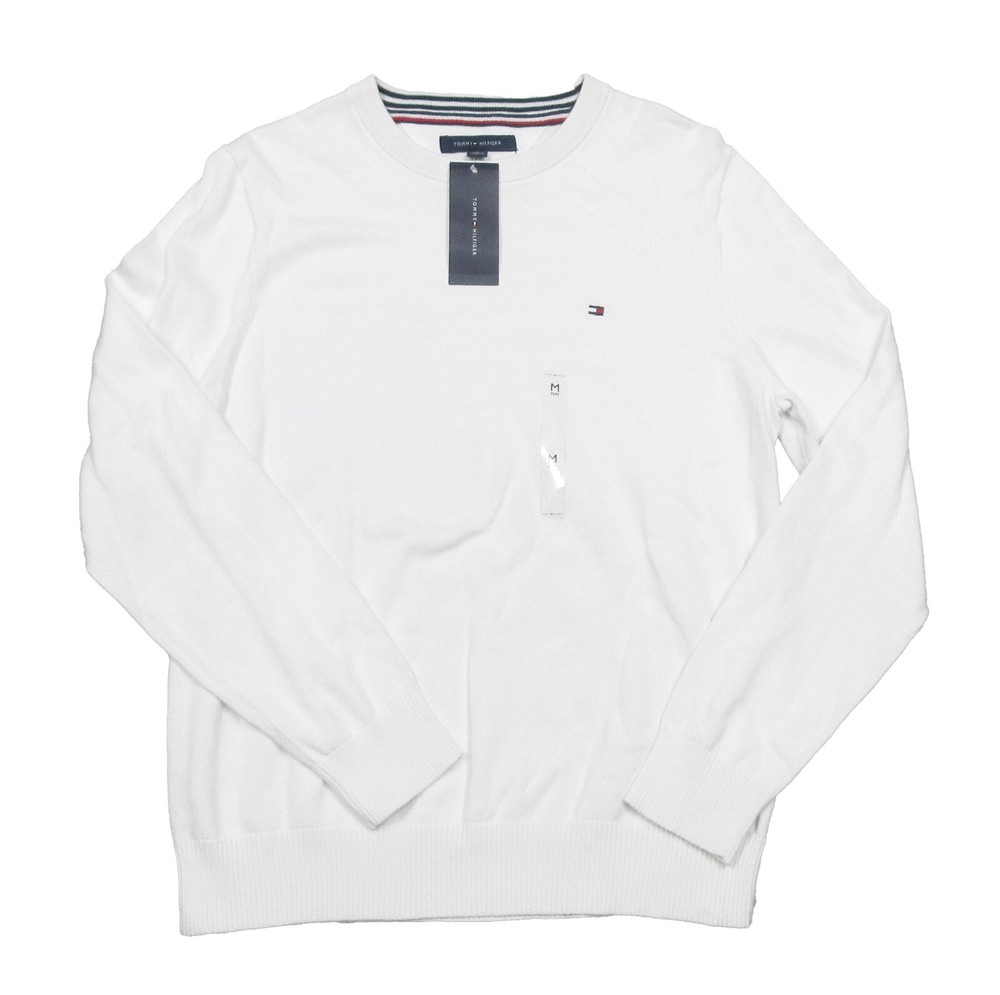 Tommy Hilfiger Mens White Cotton Crew Neck Pullover Sweater