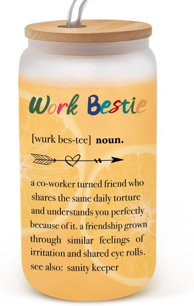 Work Besties Glass Cups Gifts for Women, Coworker Birthday Gifts, Colleagues App