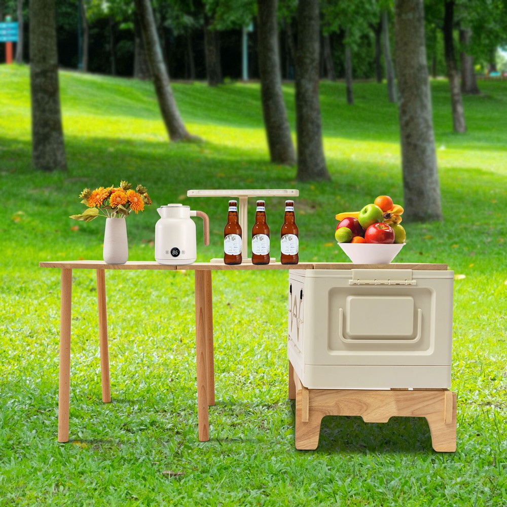 45L LED Folding Camping Table with Storage for Indoor Outdoor BBQ