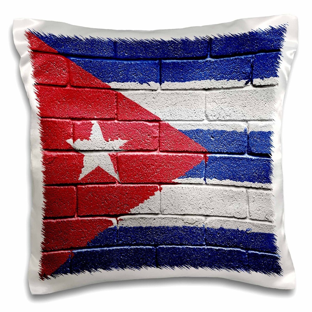 3dRose National flag of Cuba painted onto a brick wall Cuban 16x16 inch Pillow C