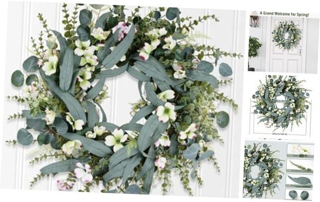 26IN Spring Wreath for Front Door,Large Eucalyptus Artificial Greenery 26 inch