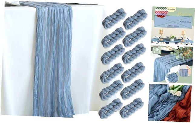 12 Pack Cheesecloth Table Runner 10ft Boho Rustic Gauze 12 Pcs-10 FT Dusty Blue