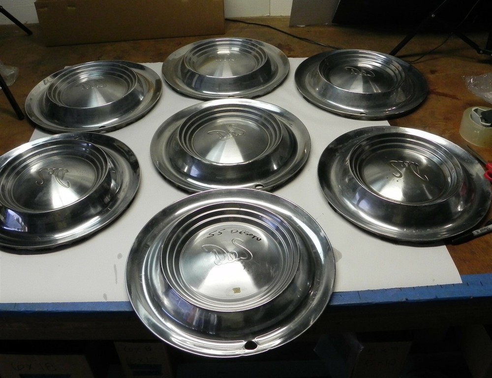 1955 DESOTO VINTAGE ORIGINAL FACTORY OEM HUBCAP WHEEL COVERS LOT OF 7 USED