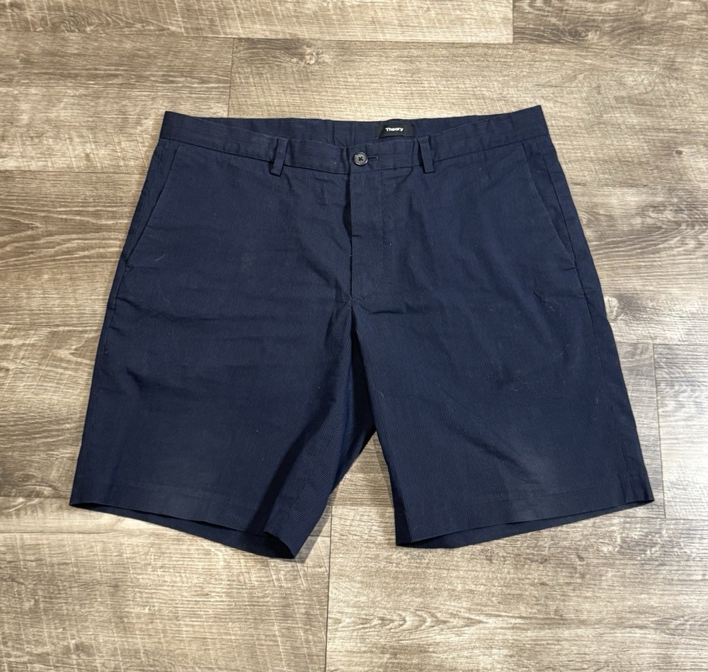 Theory Mens Blue/ Black Space Stripe Bermuda shorts size 36