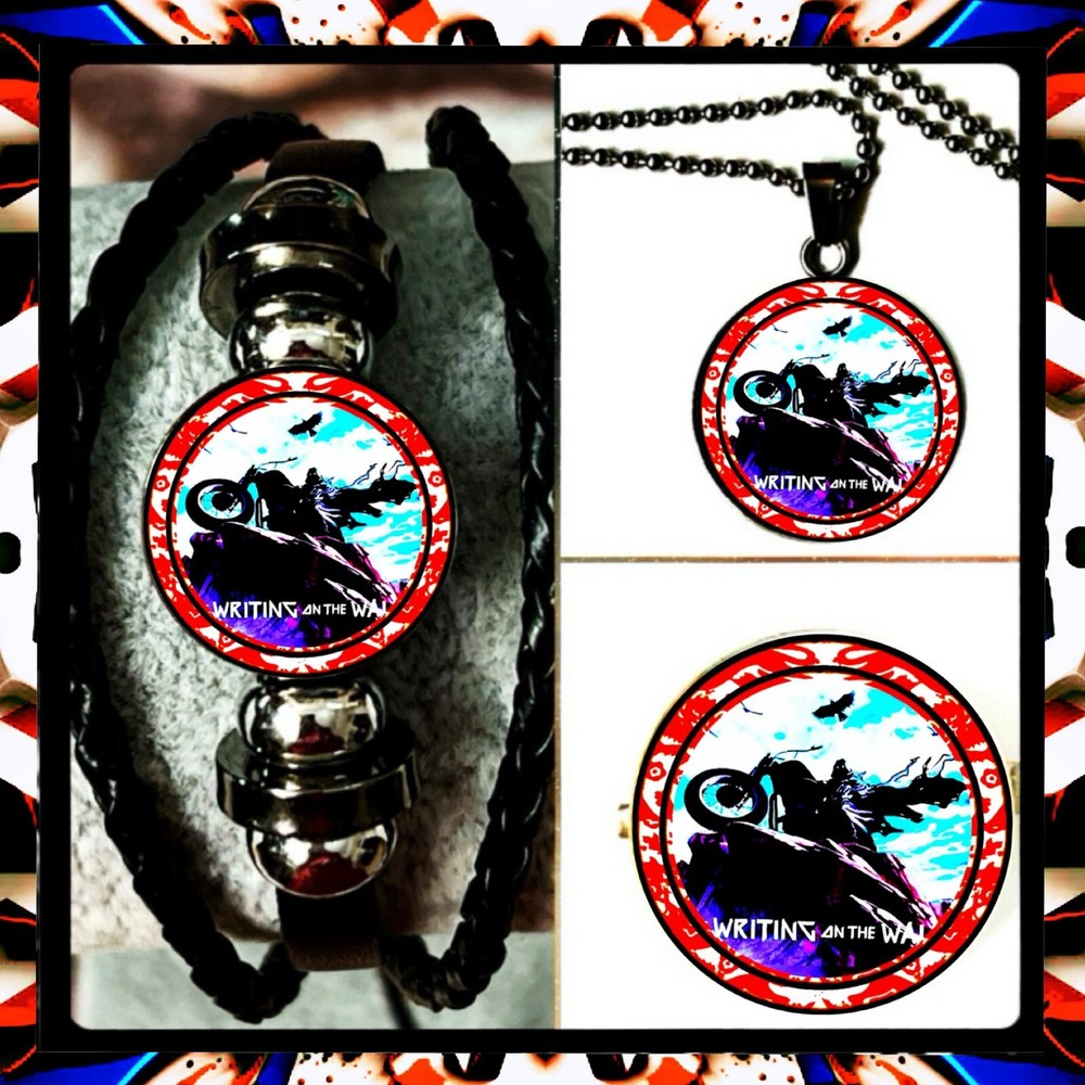 Iron Maiden The Writing on the Wall Bracelet Necklace Pin UK Set