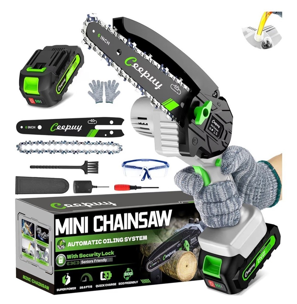 Chainsaw Cordless 6 Inch, Electric Saw Gifts for Men Dad Husband Gardener, Cool