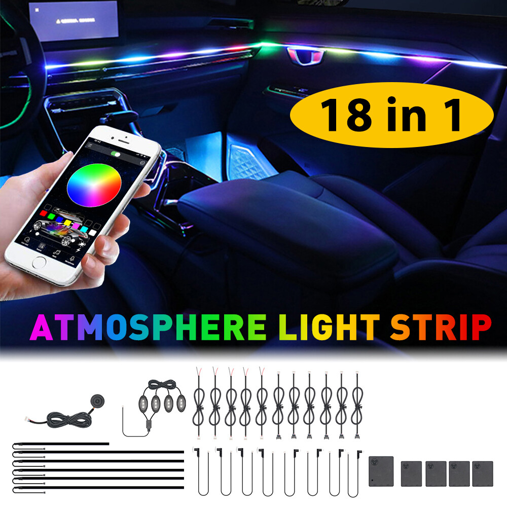 RGB LED Lights Wireless Under Dash Car Interior Atmosphere Strip Neon Light Kit