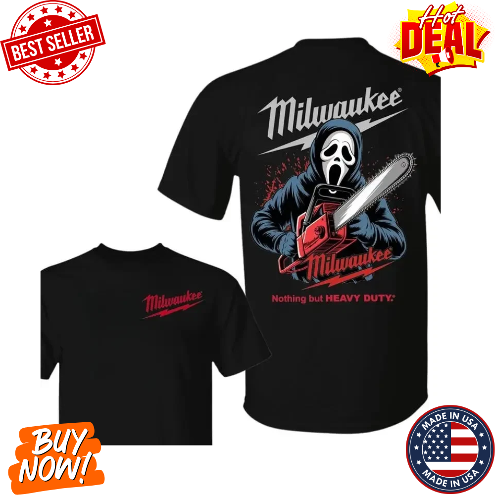 Milwaukee Tools Ghost Face With Chainsaw 2 Sided Unisex Tee – Halloween Charact