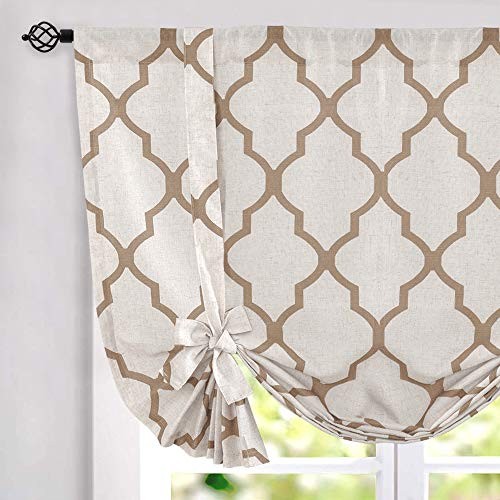 Moroccan Printed Tie Up Tablecloth 42x54 Inches Taupe on Beige