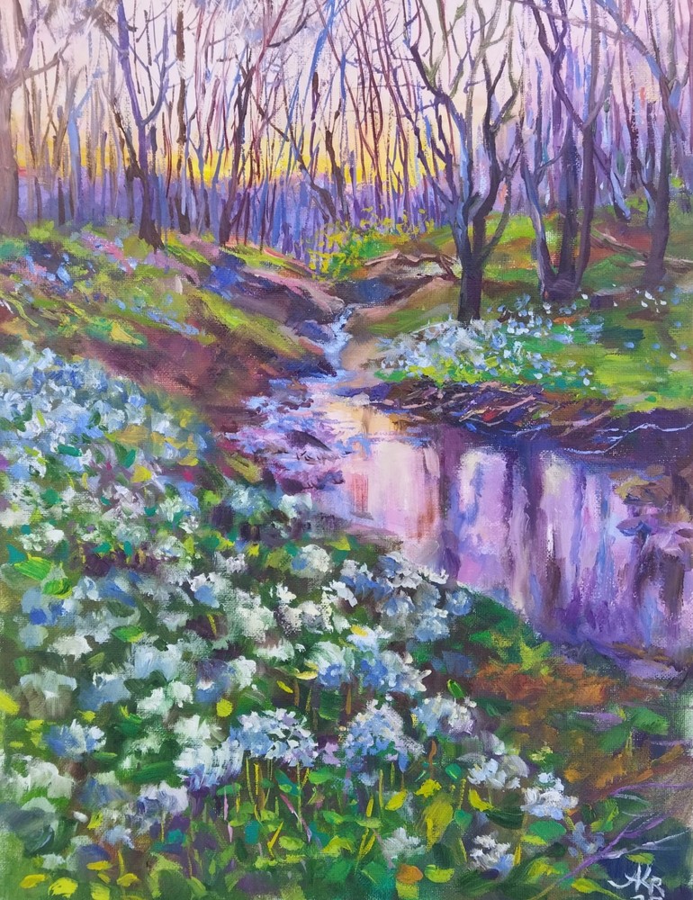 Spring  Forest Landscape painting Original   Impressionism Oil Artwork 12x16in