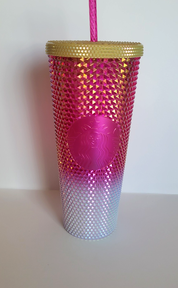 2021 Starbucks Gradient Pink & White 24oz Cold Drink Cup Diamond Studded Tumbler