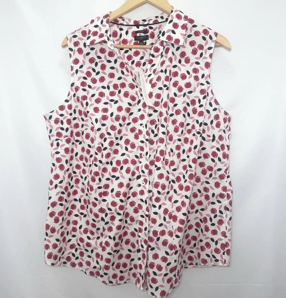 TALBOTS Non-Iron Sleeveless Perfect Shirt Button Up Blouse Floral Tulip 16W