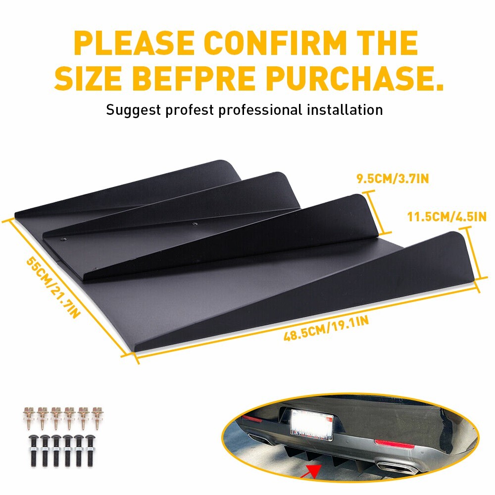 Ford Mustang GT Rear Diffuser with 4 Bumper Fins & Lip Spoiler in Black