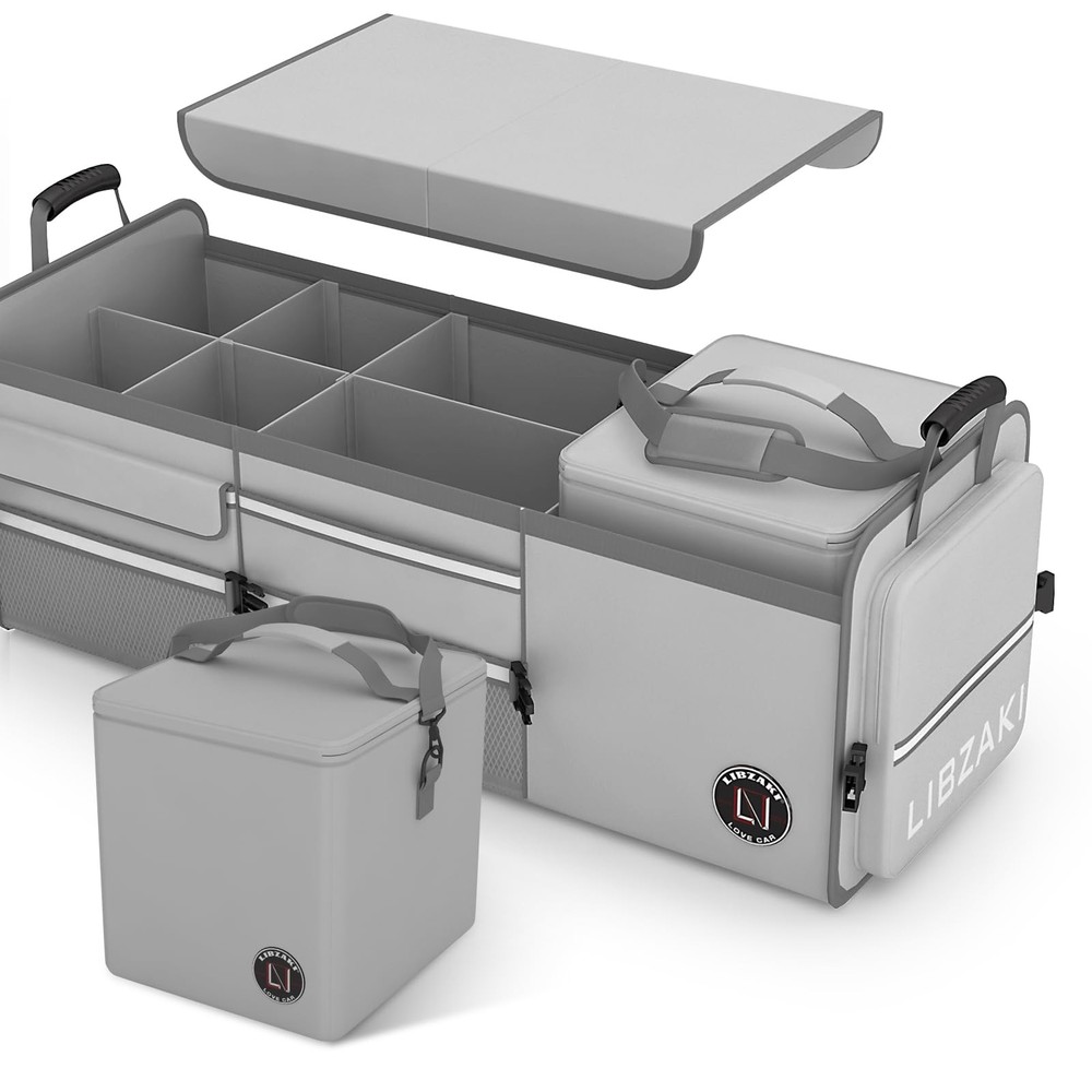 4-in-1 Collapsible Car Trunk Organizer with Cooler Bag in Gray