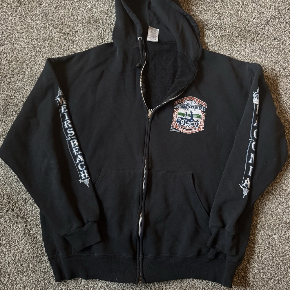 Vintage Y2K 2000s Laconia 2007 Women’s Zip Up Black Hoodie Sweatshirt XL