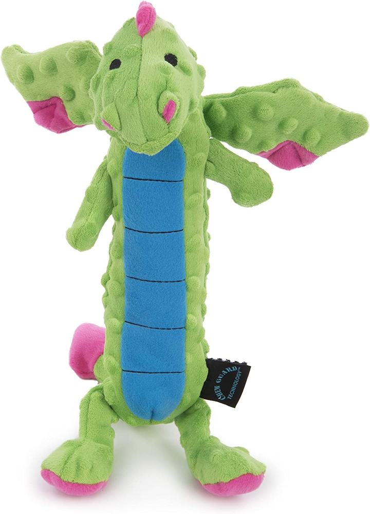 Bubble Plush Skinny Dragons Squeaky Plush Dog Toy, Chew Guard Technology - Green