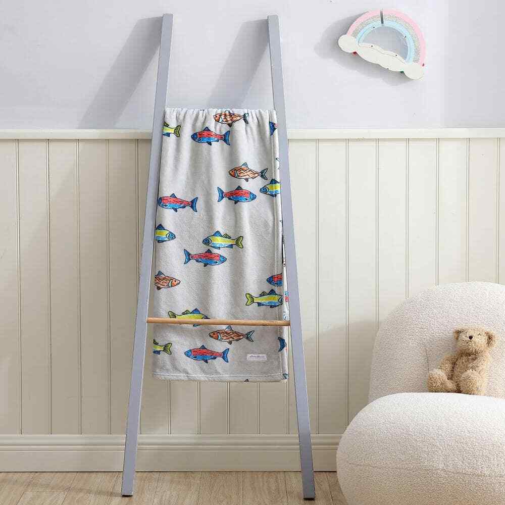 Kids Fish Lake Gray Microfiber 50 x 60 Throw Blanket
