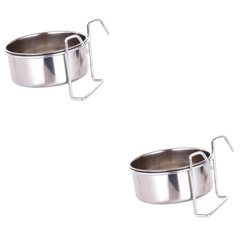 2 Sets Stainless Steel Pet Food Bowl Metal Water Drinking Hanging Cage Cat