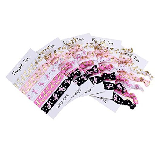 20-Piece Pink Ribbon Hair Ties for Breast Cancer Awareness, No Crease Elastics