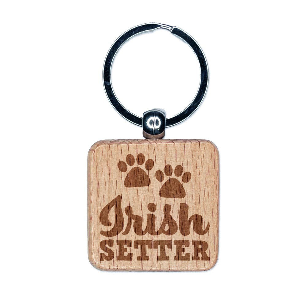 Irish Setter Dog Paw Print Wooden Keychain Charm with Engraved Design  