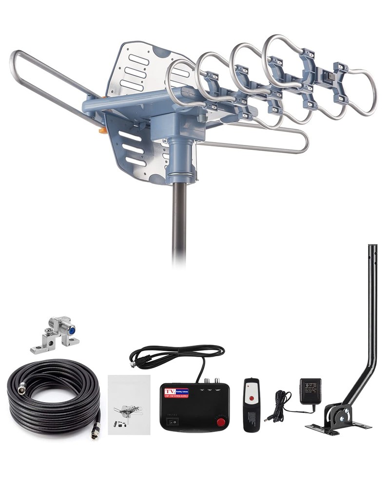 WA-2608 Digital Amplified Outdoor HD TV Antenna with Mounting Pole & 60 Ft RG...