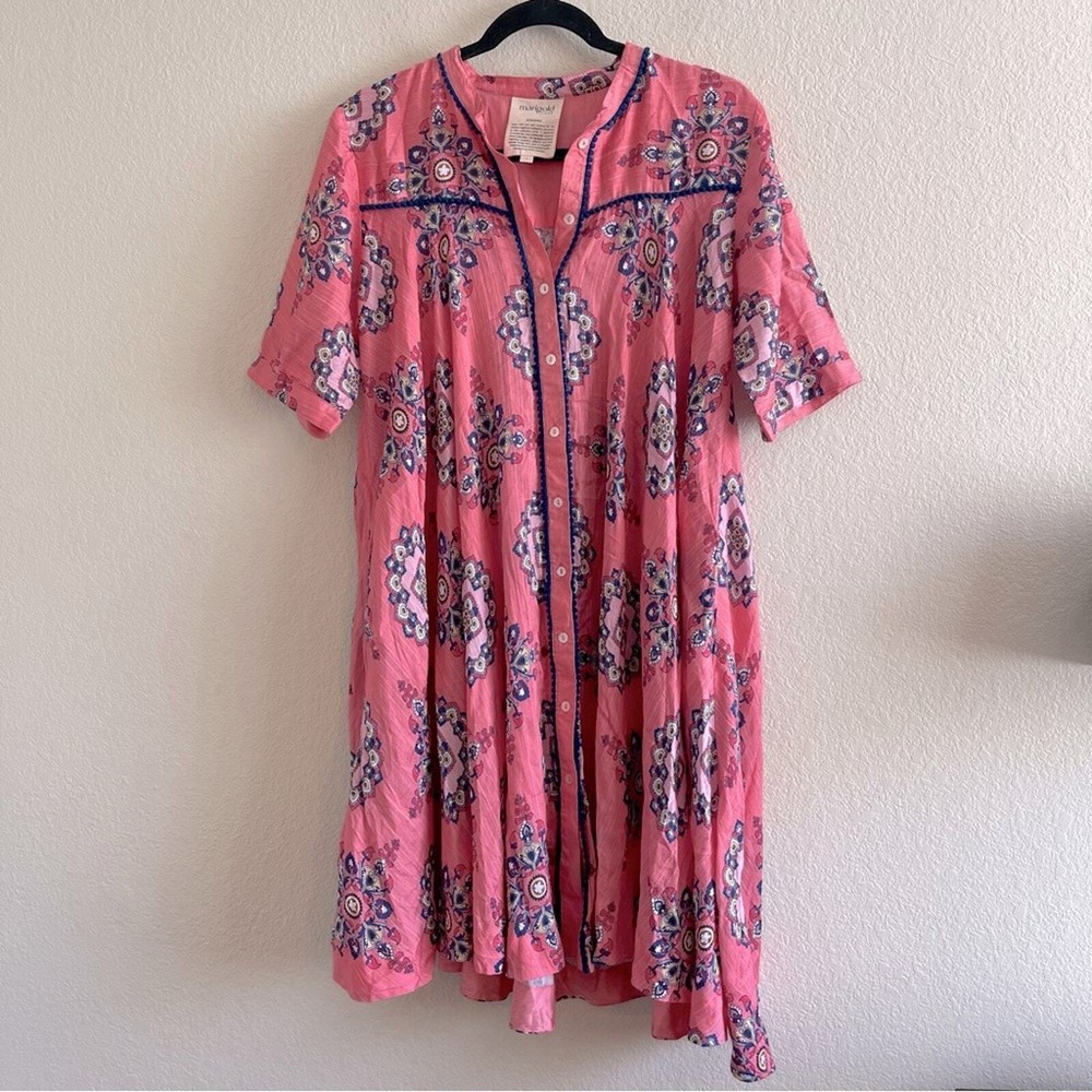 Marigold Lane Prink Micro Modal Cupro Blend Colorful Sogdian Dress Womens Large