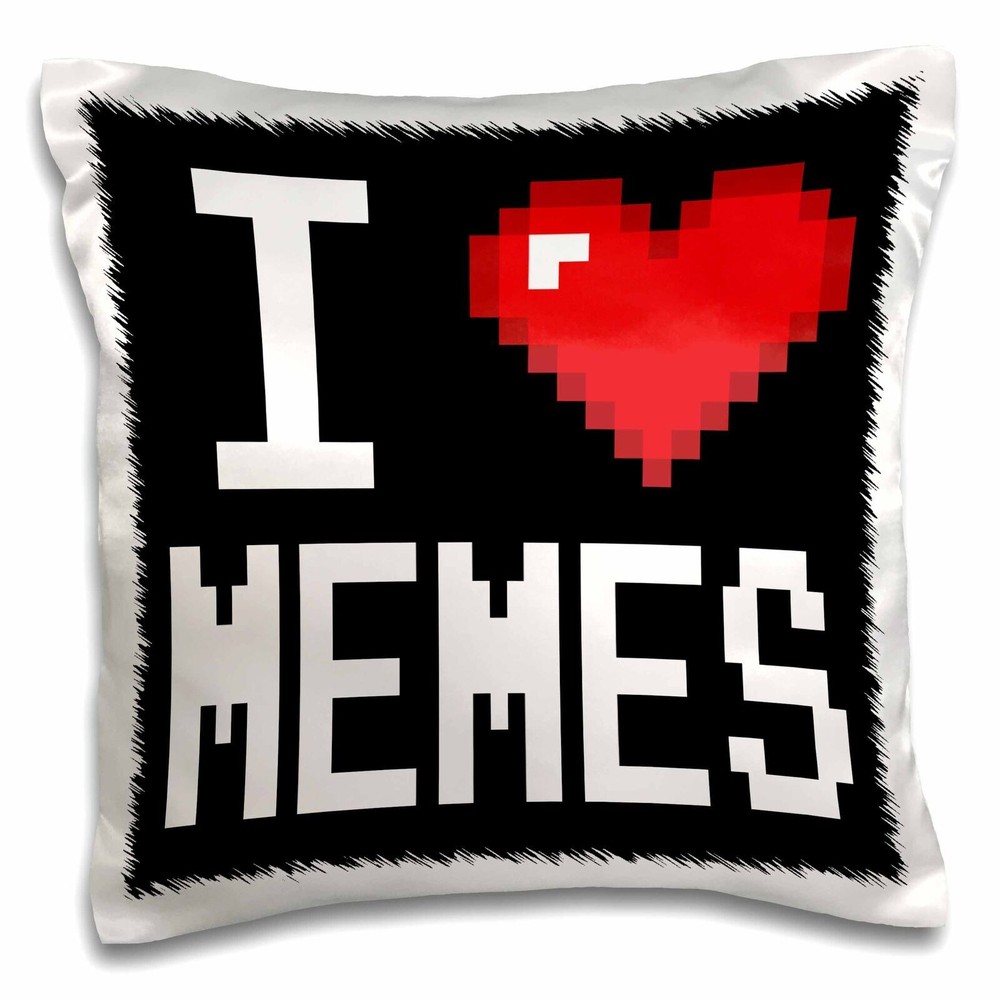 3dRose Geeky Old School Pixelated Pixels 8-Bit I Heart I Love Memes 16x16 inch P