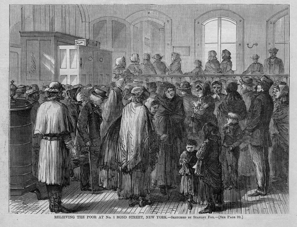 NEW YORK DESTITUTE, RELIEVING THE POOR AT BOND STREET, DISTRESS AMONG THE POOR
