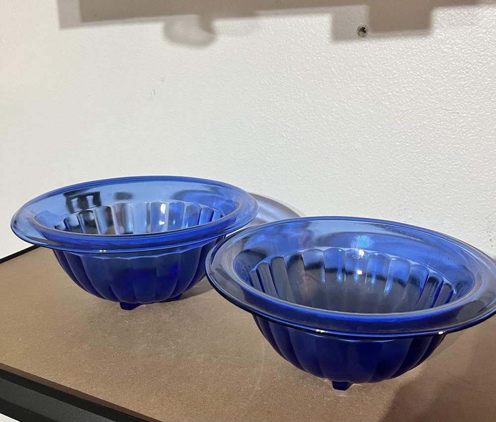 Vintage Hazel Atlas Cobalt Blue Glass Mixing Bowls Set of 2