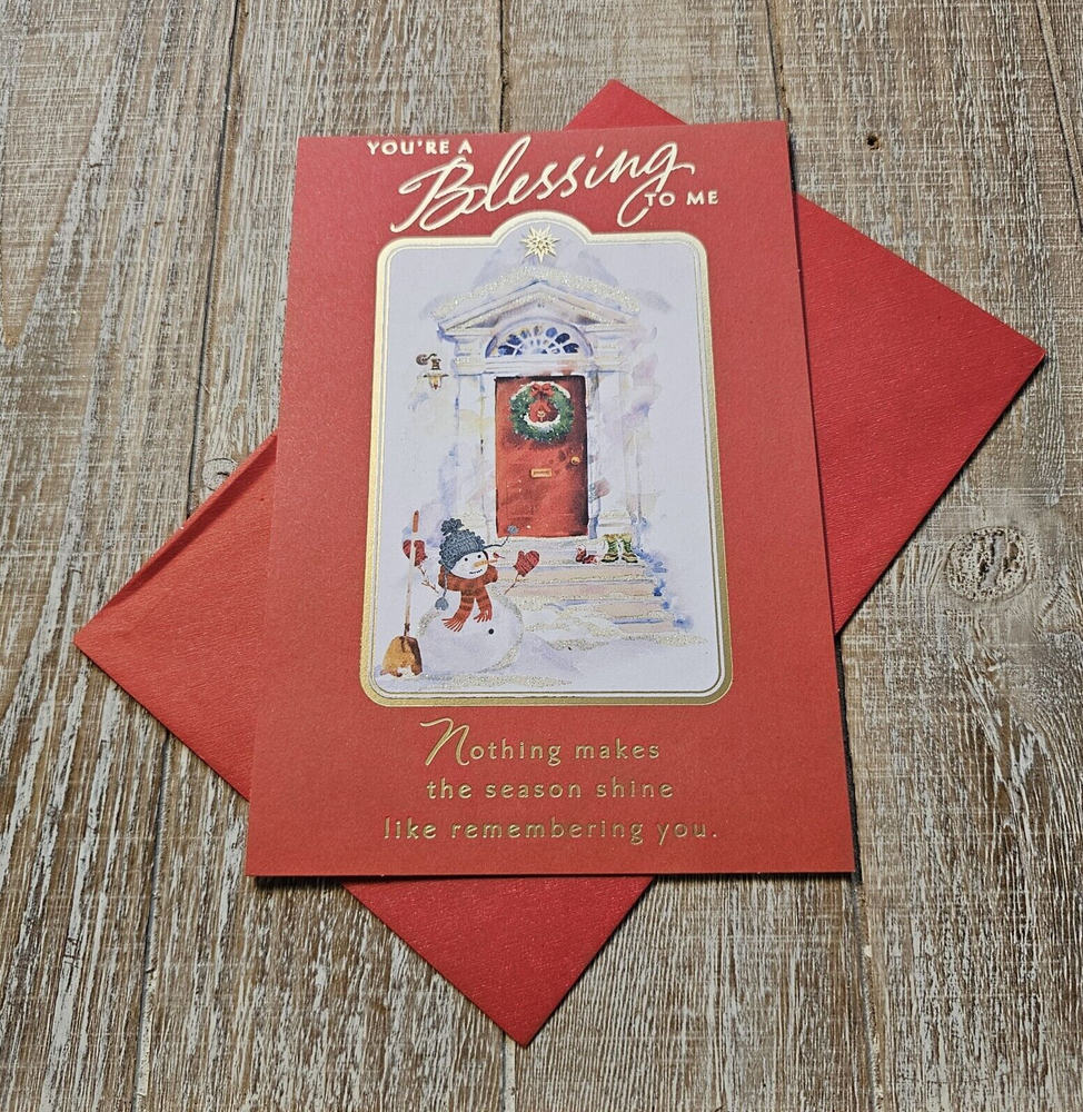 Christmas Blessing Greeting Card 6x8 Red Door Snowman Hallmark