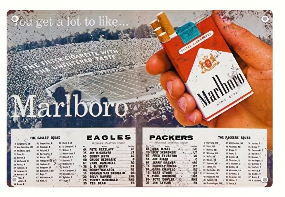 MARLBORO PACKERS EAGLES ROSTER TIN SIGN 8