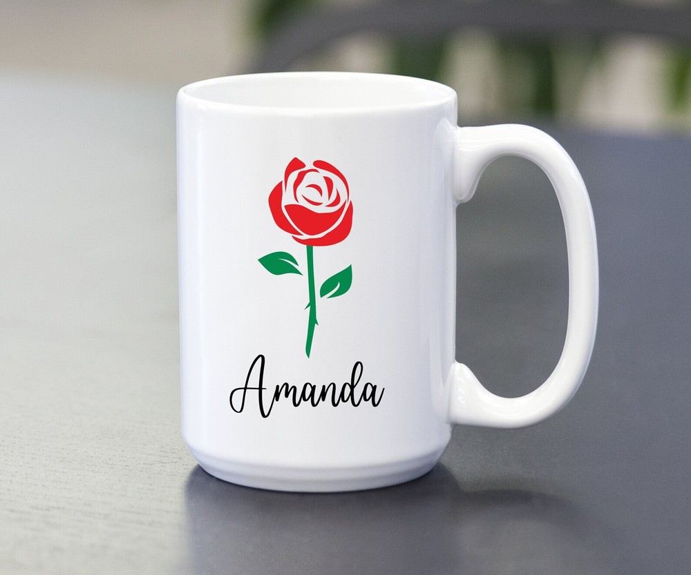 Custom Ceramic Coffee Mug White Rose Flower