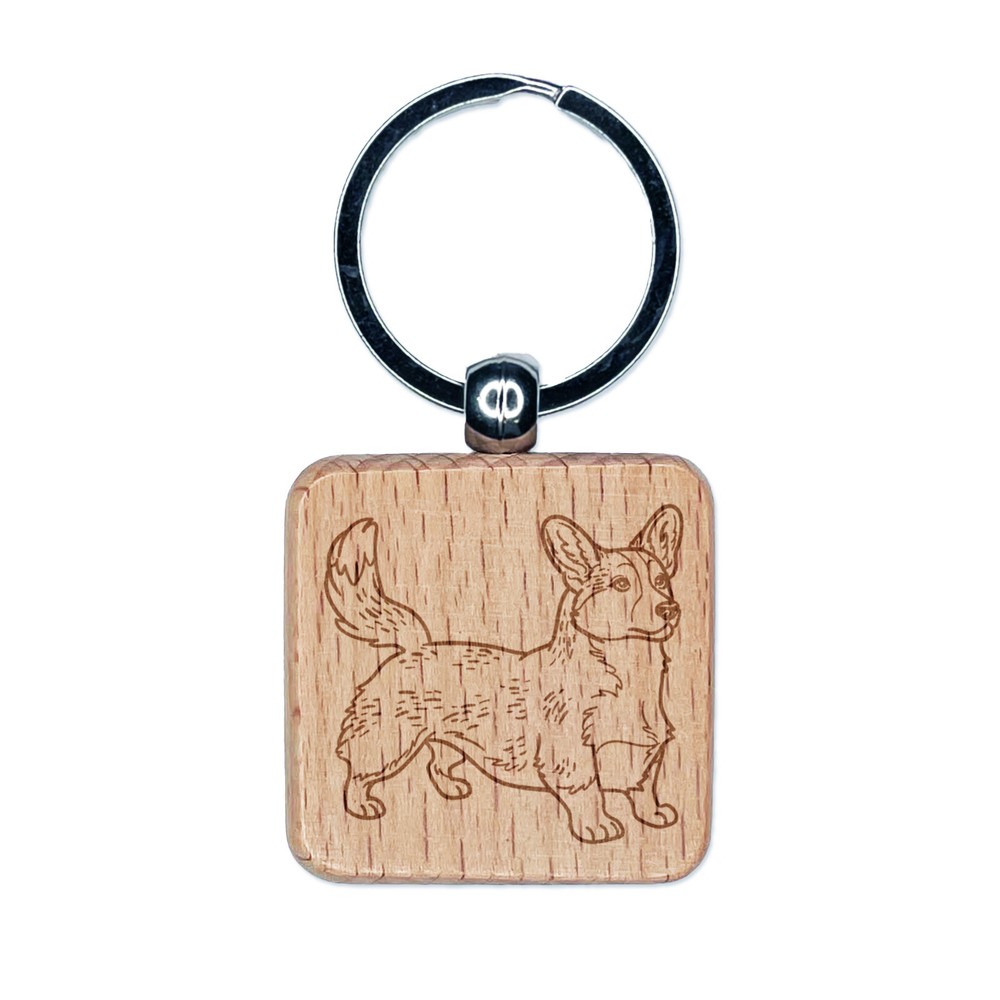 Loyal Cardigan Welsh Corgi Pet Dog Engraved Wood Square Keychain Tag Charm