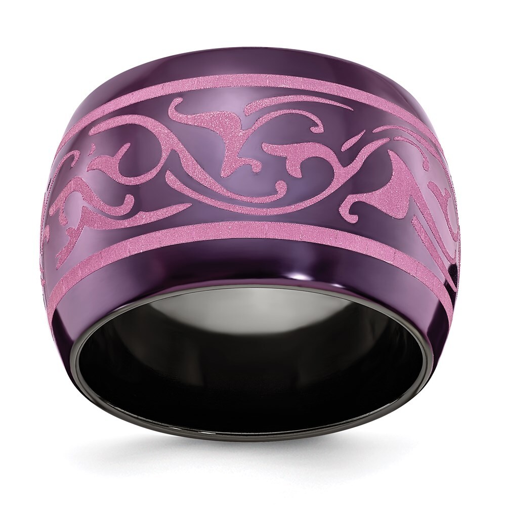 Black Titanium Anodized Pink Domed 16mm Band Ring Size 5 for Men 11.89gm