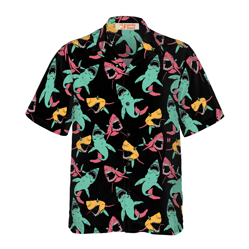 Shark Print Hawaiian Shirt with Tropical Pattern Style 06