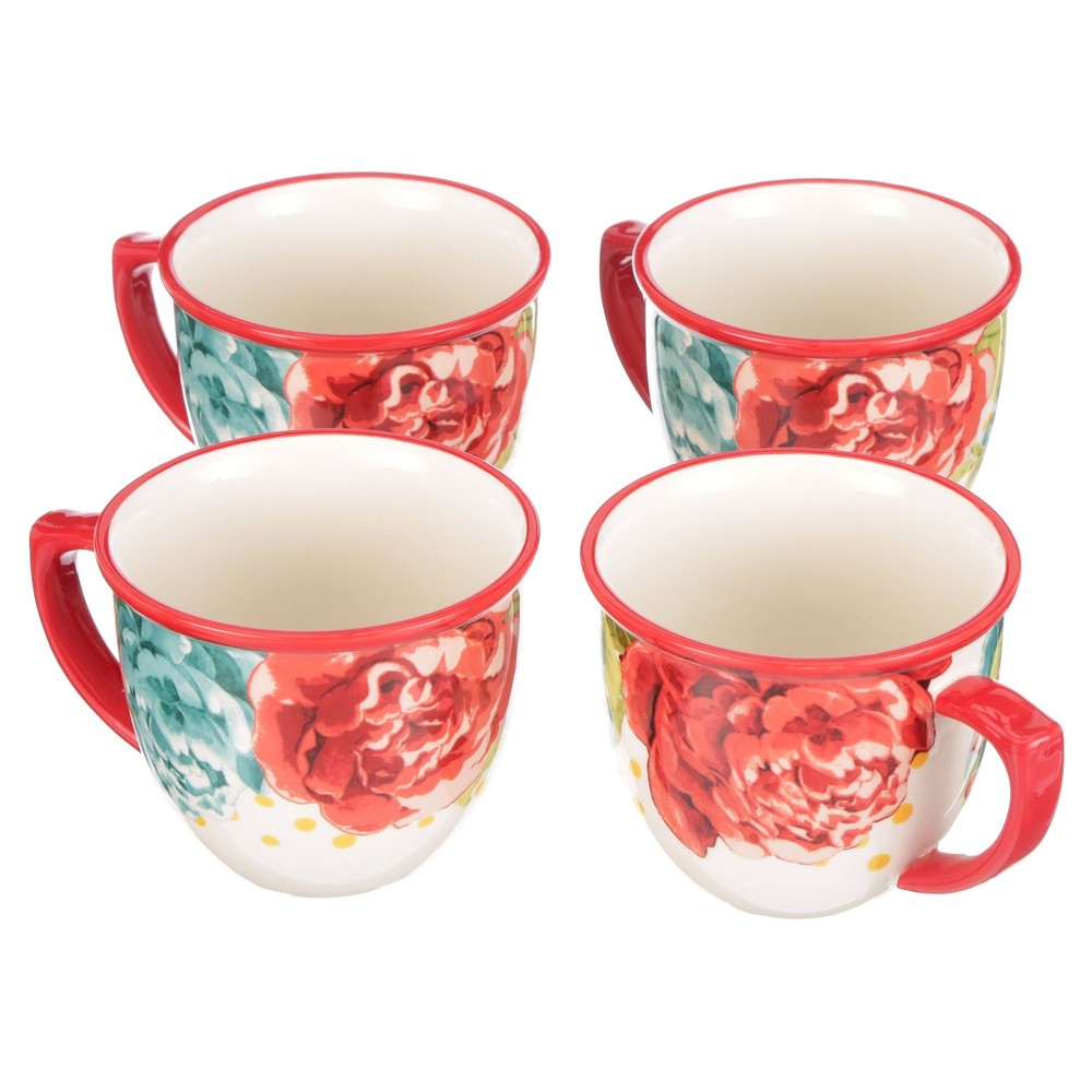 Pioneer Woman Blossom Jubilee 16oz 4-Piece Coffee Mug Set