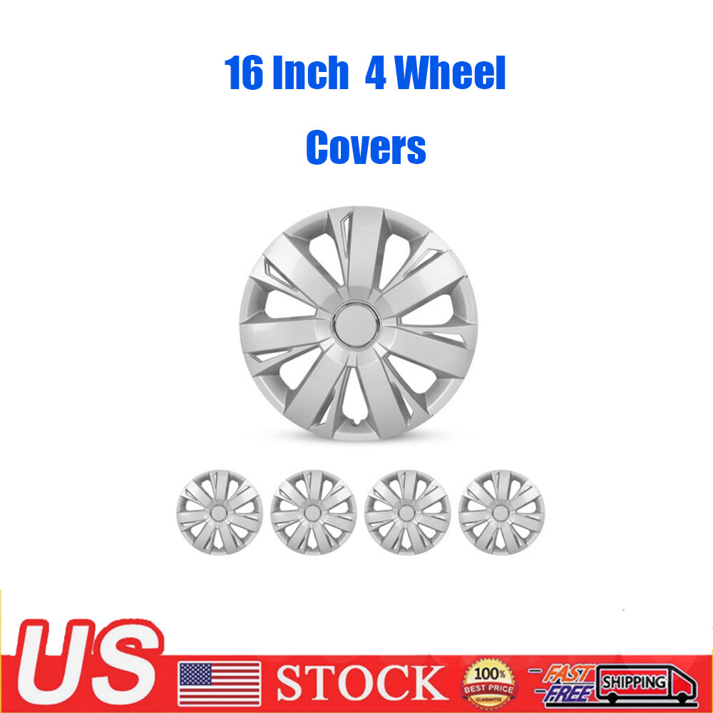 16 Inch Silver 4 Wheel Snap-On Hubcaps for R16 Tires & Steel Rims
