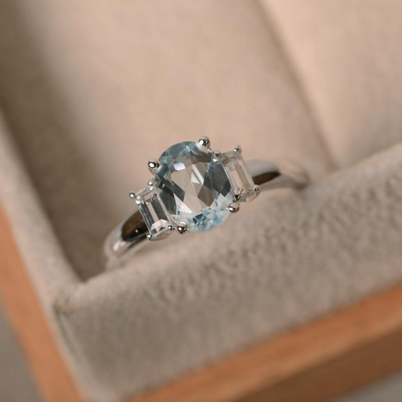 2.70 Ct Natural Aquamarine Diamond Engagement Ring 14K Solid White Gold Size 5.5