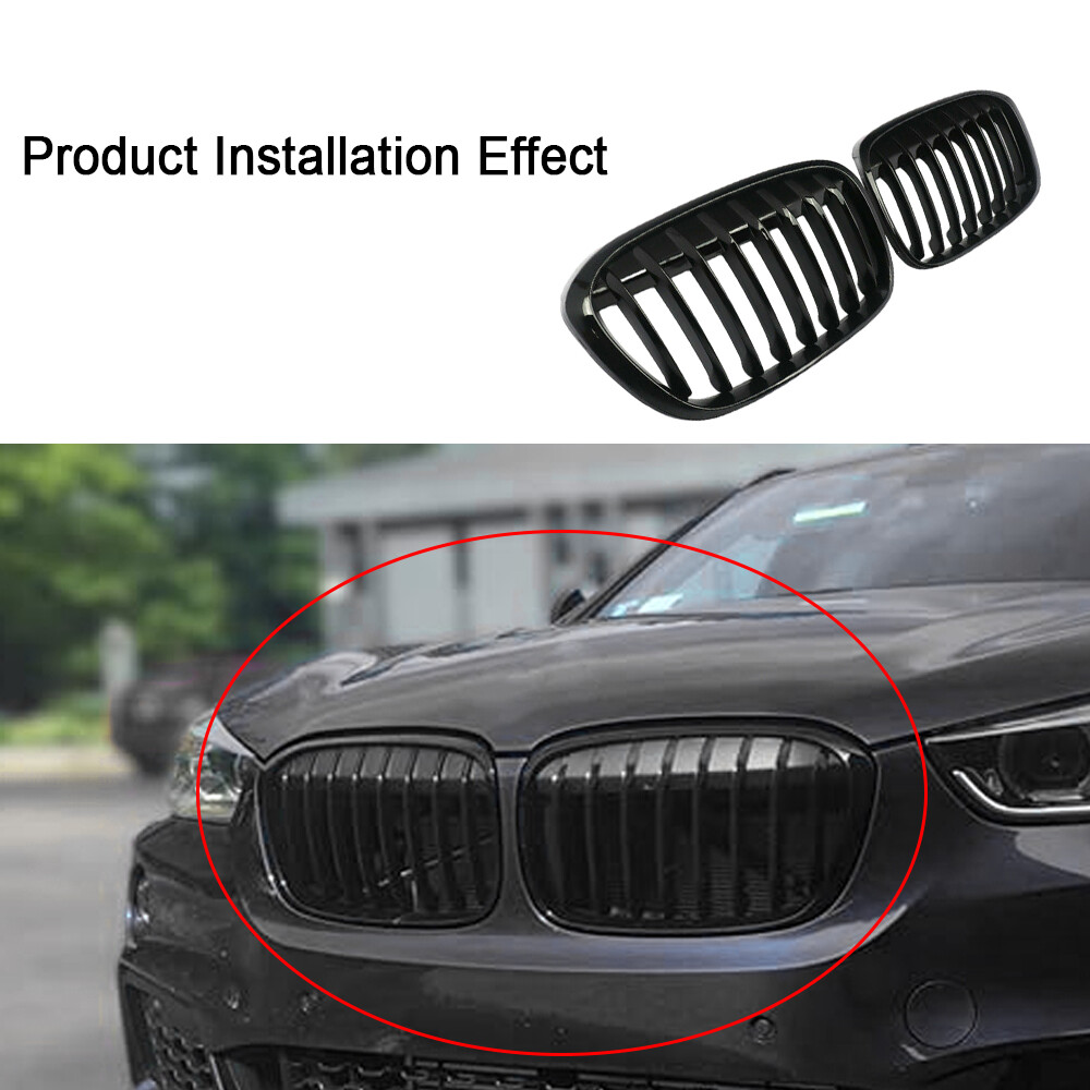Pair For BMW X1 F49 F48 2016-2019 Front Hood Kidney Grille Grill Gloss Black