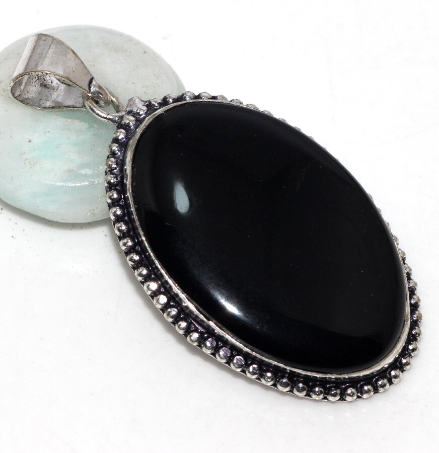 Black Onyx 925 Silver Plated Handmade Gemstone Pendant Valentine Jewelry 2” JW