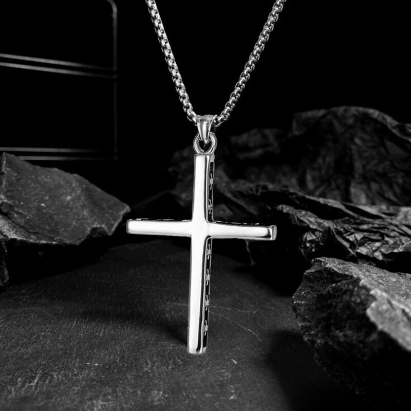 Silver Stainless Steel Black Cross Pendant Mens Women Chain Necklace Crucifix US