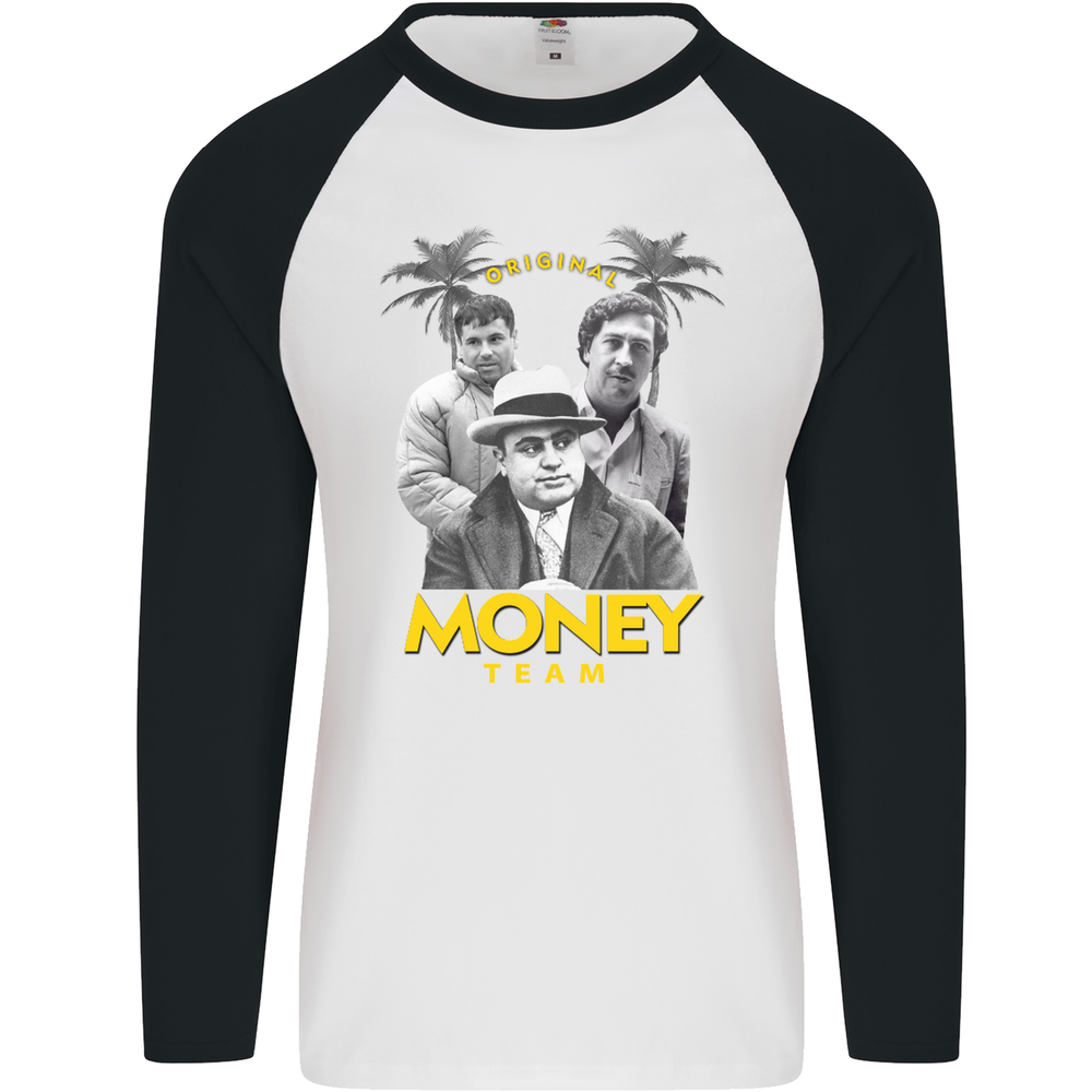 Pablo Escobar El Chapo Al Capone Money Team Mens Long Sleeve Baseball T-Shirt
