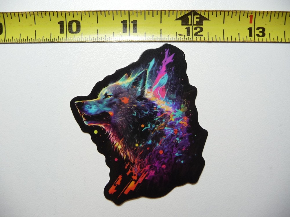 Huffing Wolf Sticker Decal Vibrant Mystical Neon Cute Dog Lone Animal