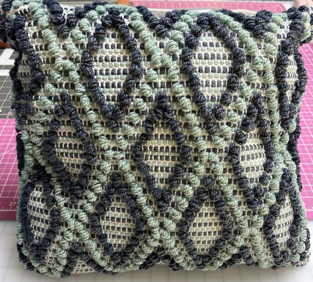 Allen Roth Geometric India Square Indoor Outdoor Pillow in Navy Teal Cream