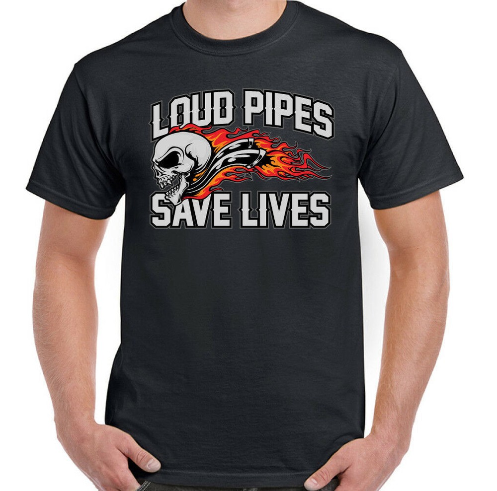 Biker T-Shirt Loud Pipes Save Lives Mens Funny Motorbike Motorcycle Bike Design2