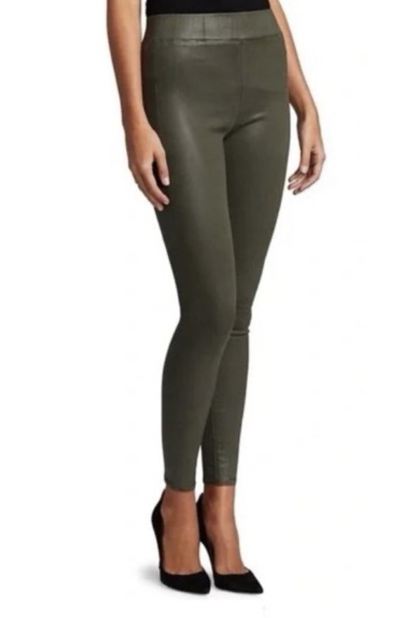 L'AGENCE Rochelle High Rise Pull On Coated Ankle Leggings Ivy Green Small