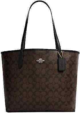 Coach City Tote In Signature Canvas - Black/ Brown (5696)