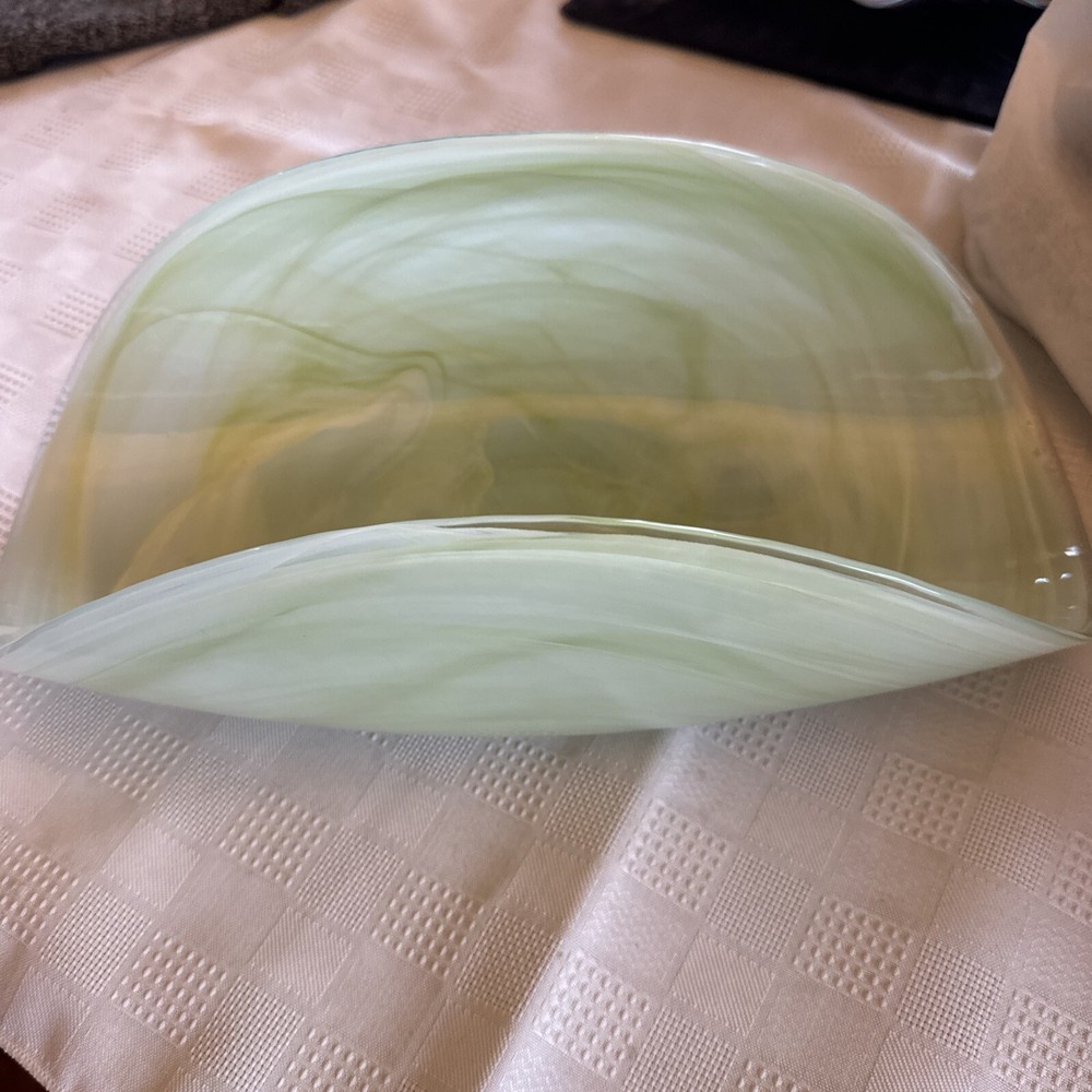 Vintage Swirled Green Mis-shaped Glass Bowl