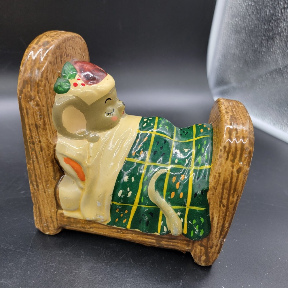 Vintage Enesco Christmas Mouse Not a Creature Was Stirring Coin Bank ceramic