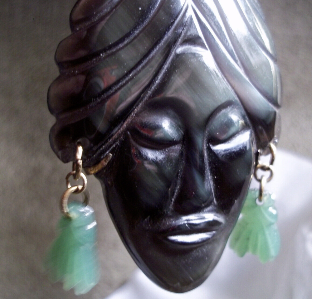 unique carved PENDANT BLACKAMOOR used cameo JADE piercings ooak sheen obsidian